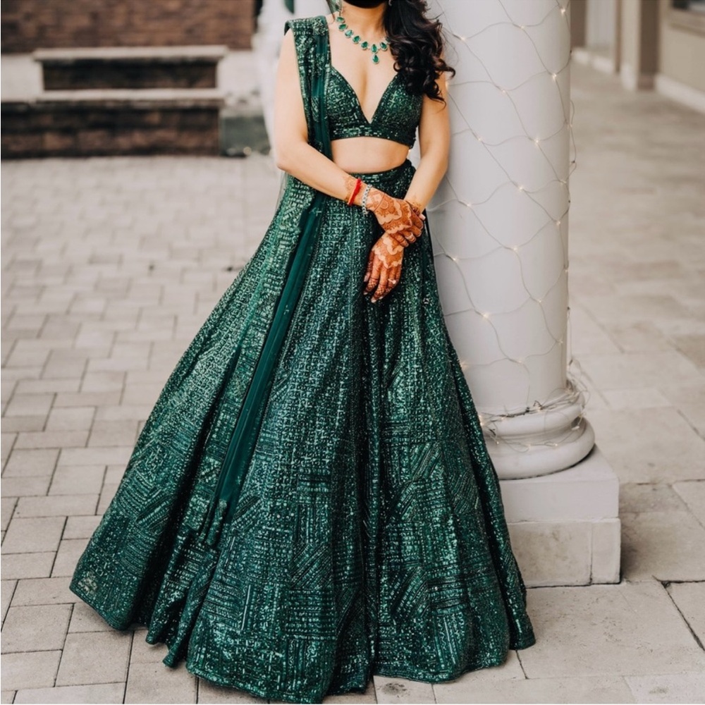 Seema Gujral - Stunning Emerald Green Women's Lehenga